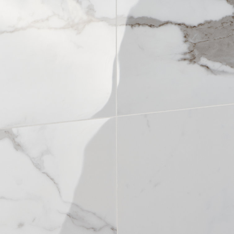 24" x 24" Polished White Porcelain Marble Look Tile