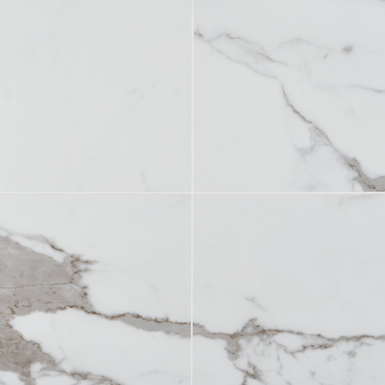 24" x 24" Polished White Porcelain Marble Look Tile