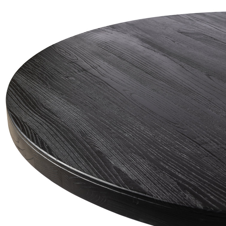 Black Elm Round Solid Wood Pedestal Dining Table for Six