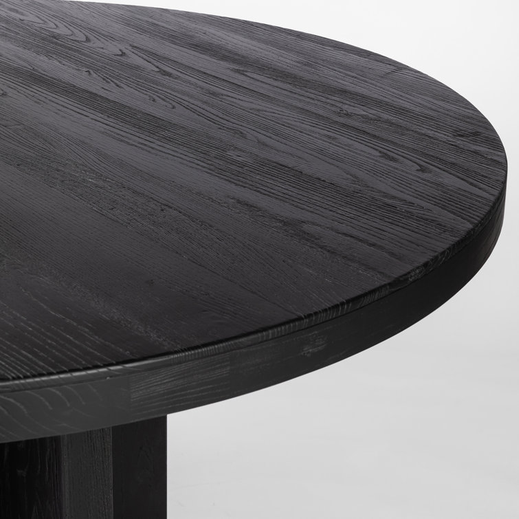 Black Elm Round Solid Wood Pedestal Dining Table for Six