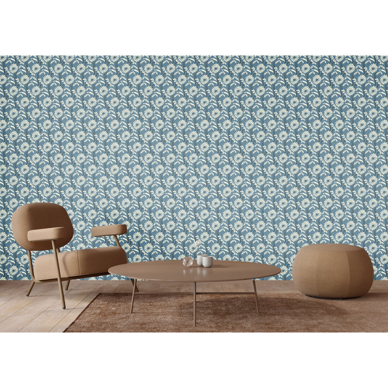 Slate Blue and White Floral Self-Adhesive Wallpaper Tile