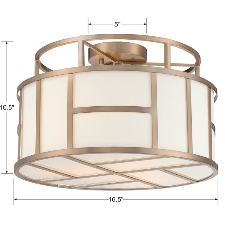 Vibrant Gold and White Silk Drum 3-Light Flush Mount
