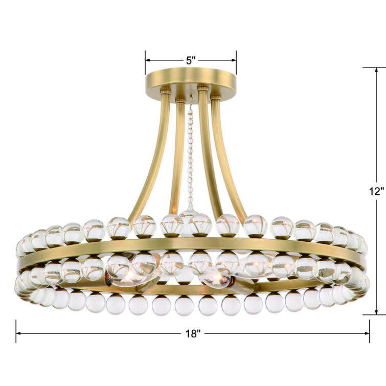 Clover Aged Brass 4-Light Globe Flush Mount with Glass Accents