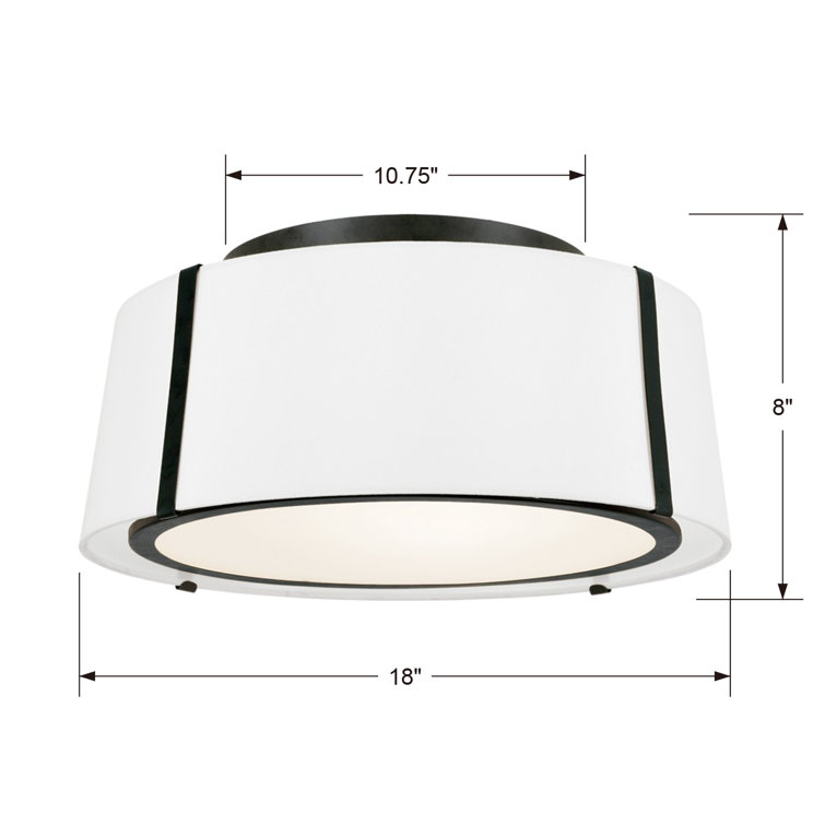 18'' Black and White Silk Drum Semi-Flush Mount Light