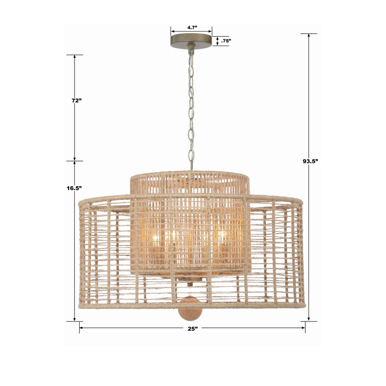 Jayna Burnished Silver 4-Light Drum Chandelier with Natural Jute