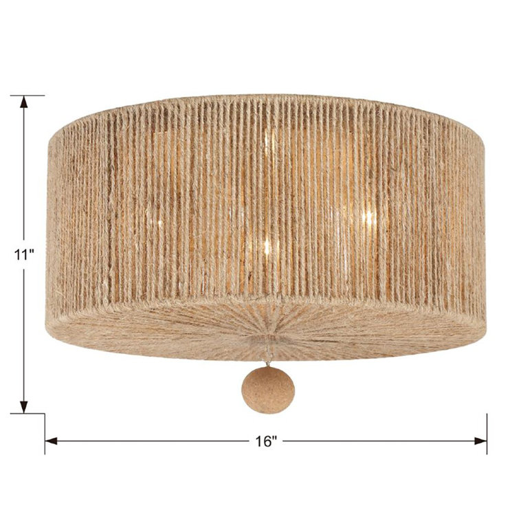 Jessa Burnished Silver 3-Light Jute Drum Ceiling Mount