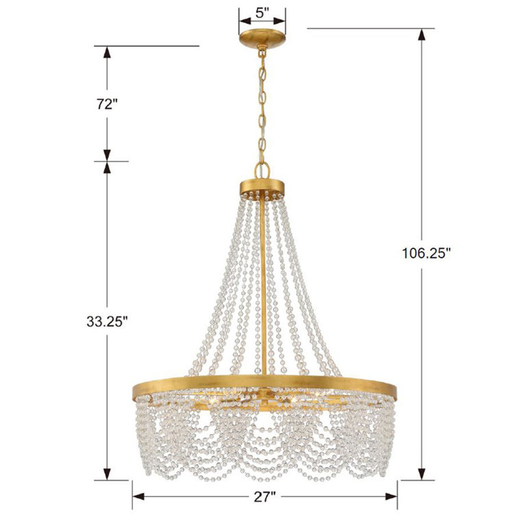 Gold Empire Chandelier with Clear Glass Beads