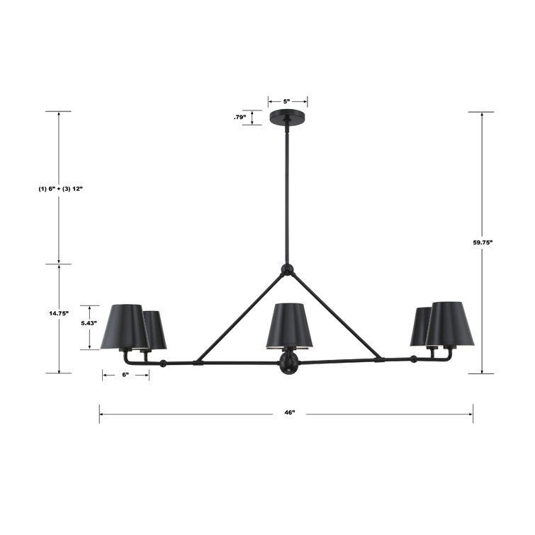 Black Metal Modern Linear 6-Light Chandelier