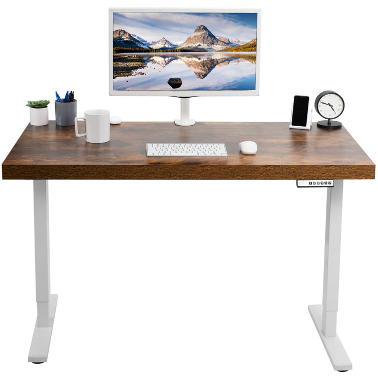 Vintage Brown & White Electric Adjustable Height Desk with Memory Presets