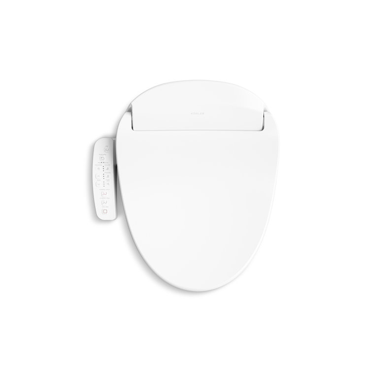 White Elongated Heated Bidet Toilet Seat with Stainless Steel Wand