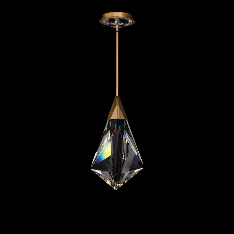 Aged Brass and Crystal LED Pendant Light