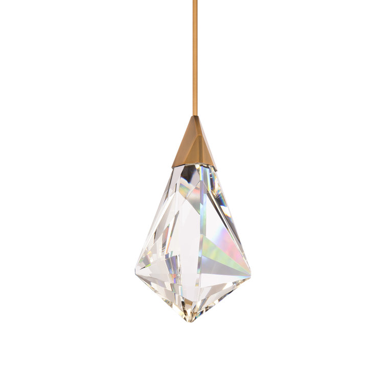 Aged Brass and Crystal LED Pendant Light