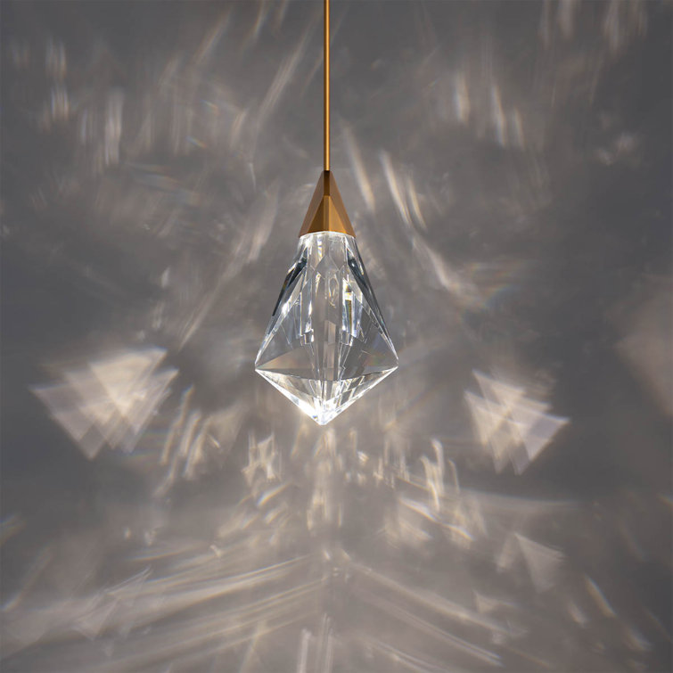 Aged Brass and Crystal LED Pendant Light
