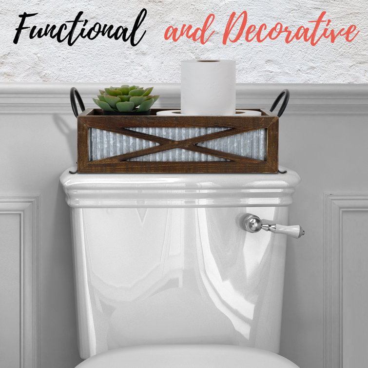 Rustic Brown and Metal Farmhouse Toilet Paper Basket