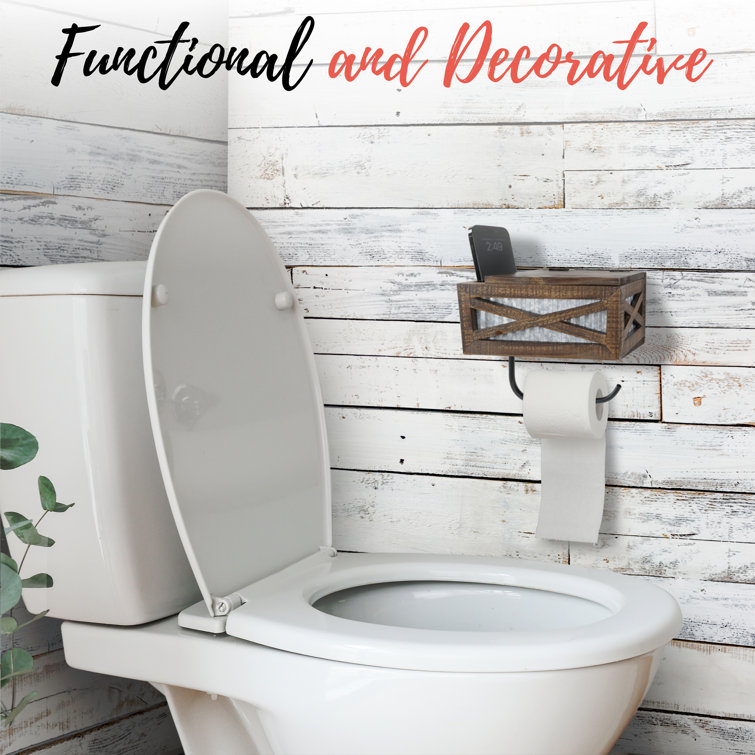 Rustic Brown Wood and Metal Wall Mounted Toilet Paper Holder