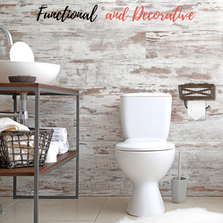 Rustic Brown Wood and Metal Wall Mounted Toilet Paper Holder