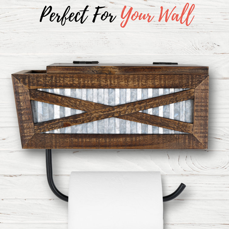 Rustic Brown Wood and Metal Wall Mounted Toilet Paper Holder