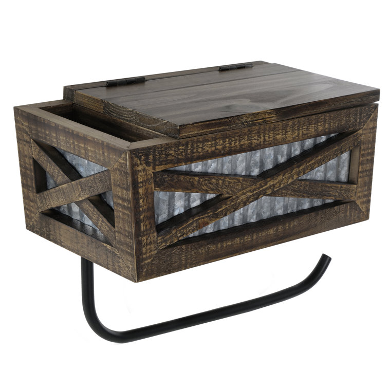 Rustic Brown Wood and Metal Wall Mounted Toilet Paper Holder