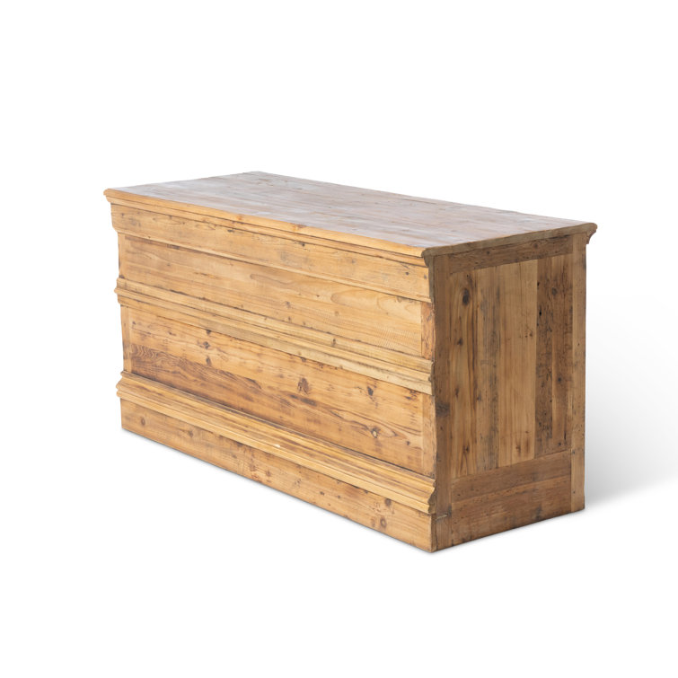Reclaimed Pine Wood Straight Bar Counter with Metal Shelf