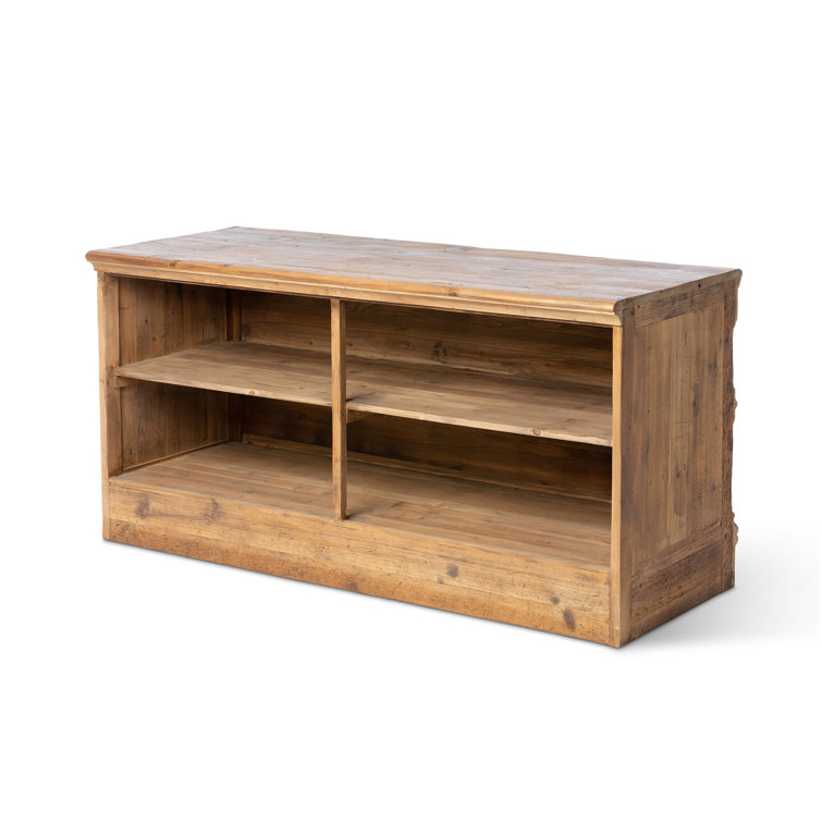 Reclaimed Pine Wood Straight Bar Counter with Metal Shelf