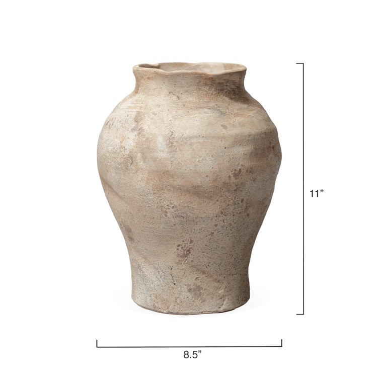 Beige Ceramic Rustic Urn-Shaped Table Vase