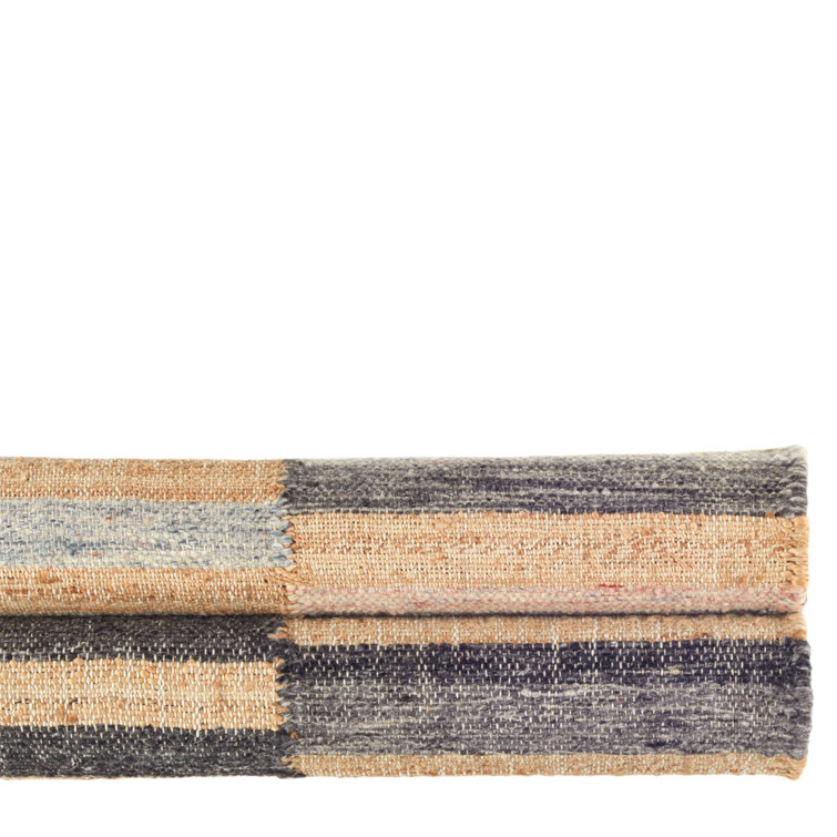 Ravel Black and Natural Handwoven Wool Stripe Rug