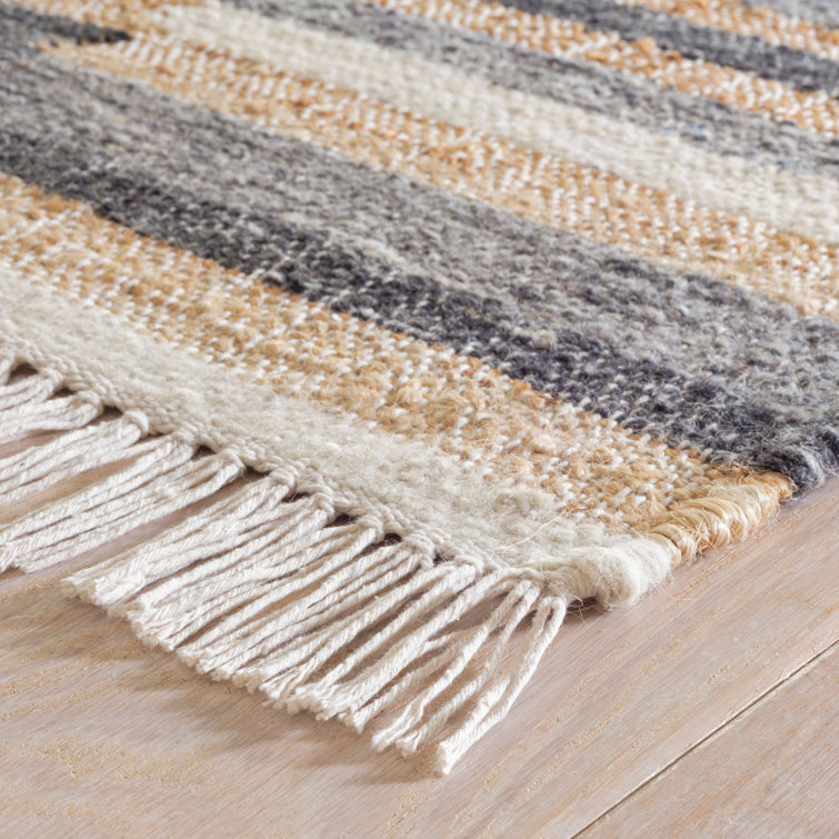 Ravel Black and Natural Handwoven Wool Stripe Rug