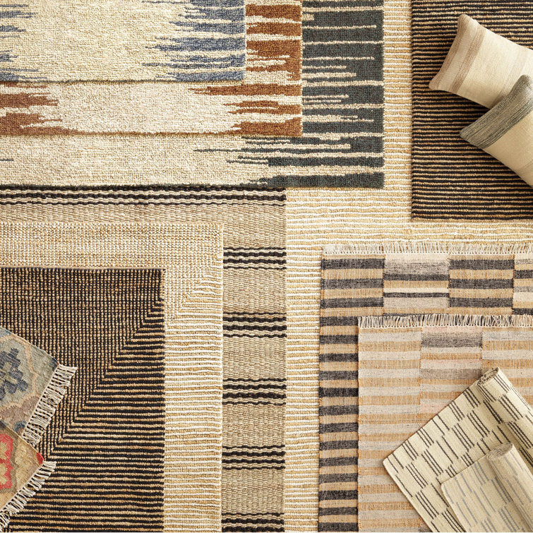 Ravel Black and Natural Handwoven Wool Stripe Rug