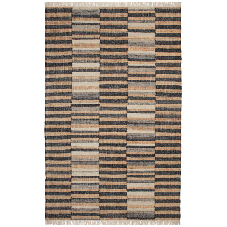 Ravel Black and Natural Handwoven Wool Stripe Rug
