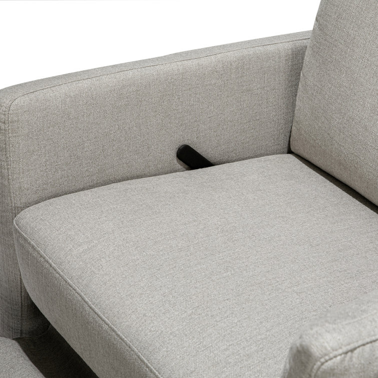 Ethan Performance Gray Linen Swivel Recliner with Wood Accents