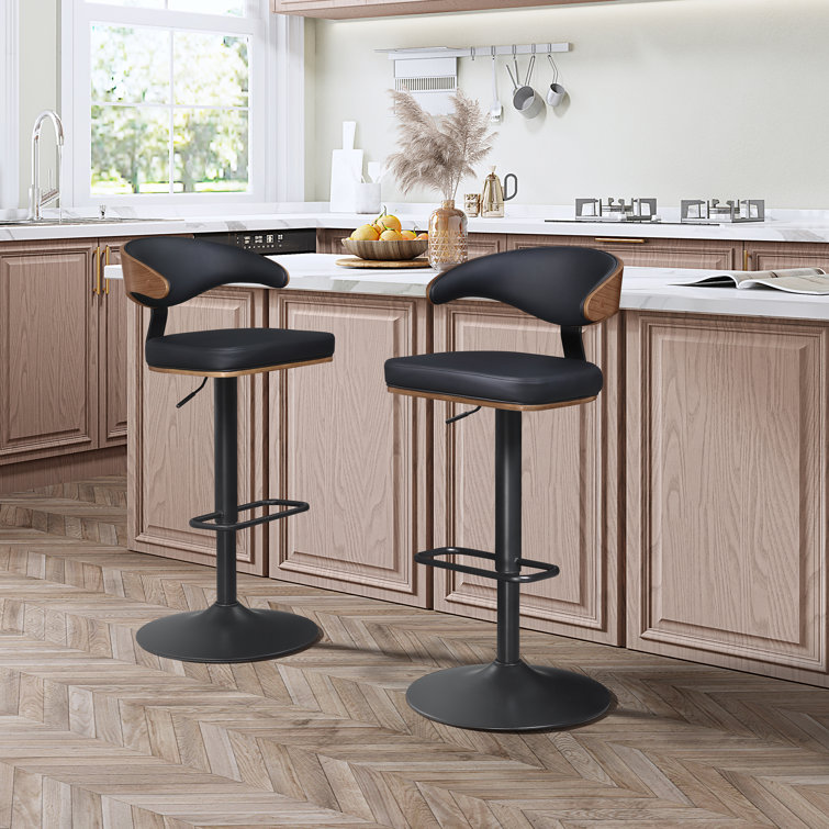 Tall Black Adjustable Swivel Barstool with Leather Seat