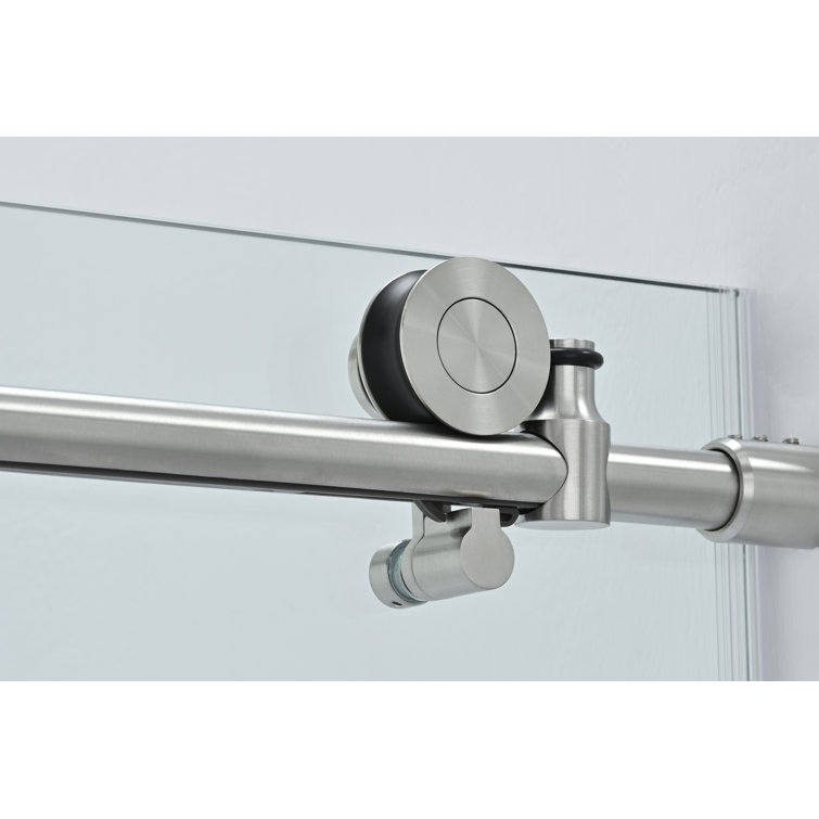 60 in. x 76 in. Frameless Clear Glass Sliding Shower Door with Brushed Nickel Finish