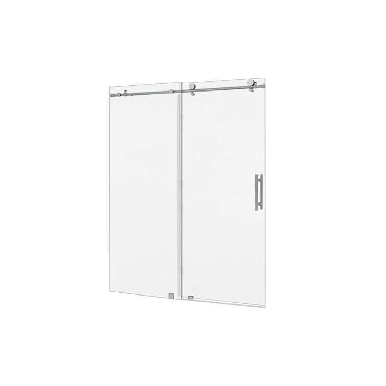 60" Frameless Clear Glass Sliding Shower Door with Brushed Nickel Finish