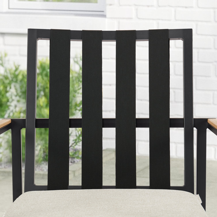 Black Powder Coated Aluminum Outdoor Dining Chairs with Beige Cushions