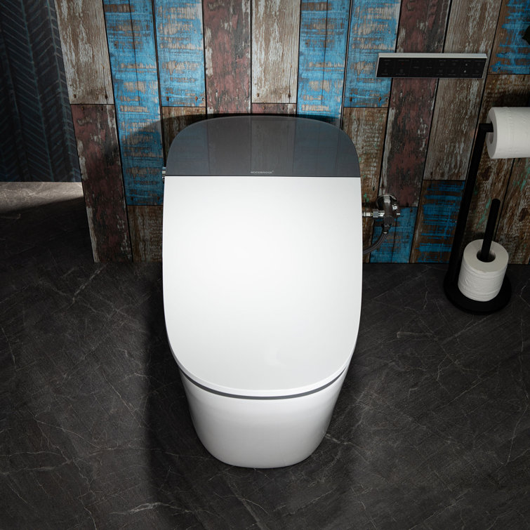 White Porcelain Elongated Dual Flush One-Piece Smart Toilet