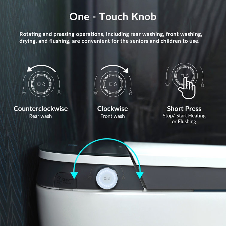 White Porcelain Elongated Dual Flush One-Piece Smart Toilet