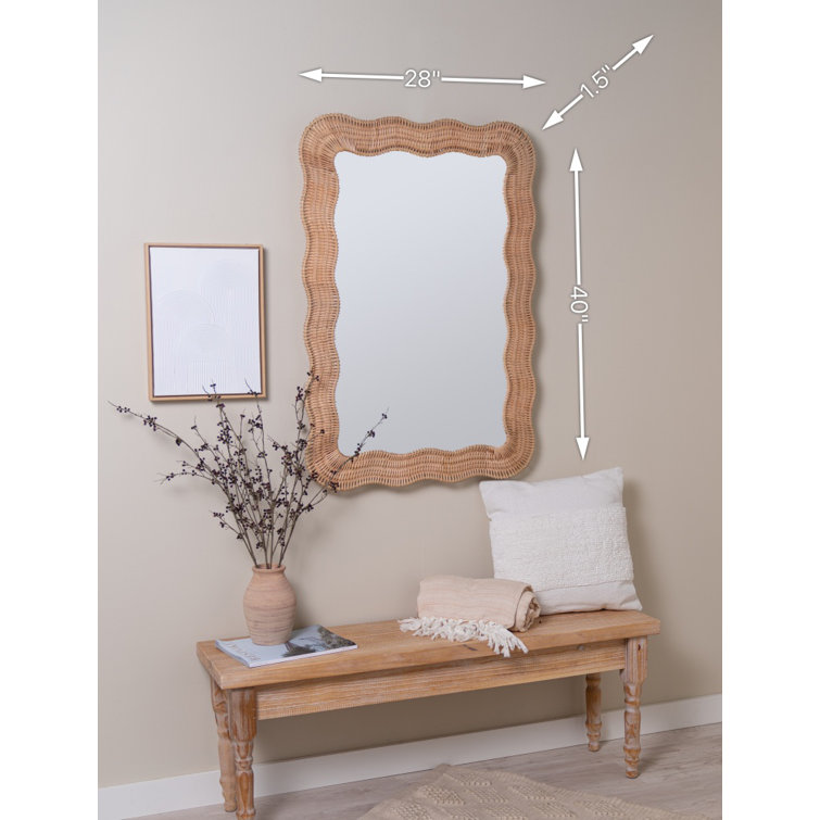 Scalloped Rectangular Rattan Wall Mirror with Glass