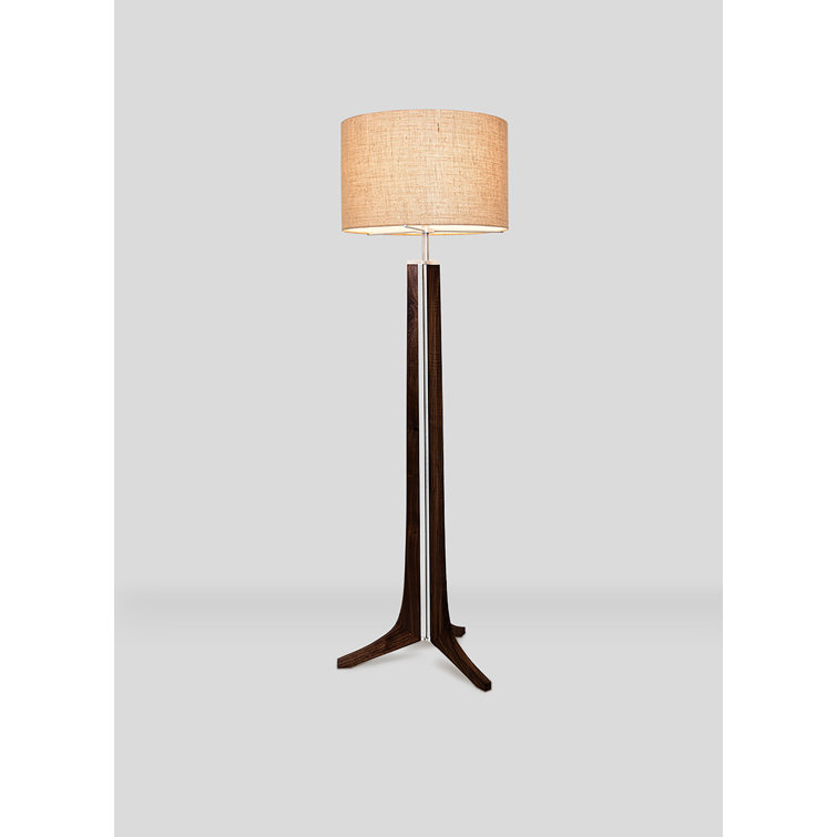 Forma 72" Brushed Aluminum & Maple LED Floor Lamp with Burlap Shade