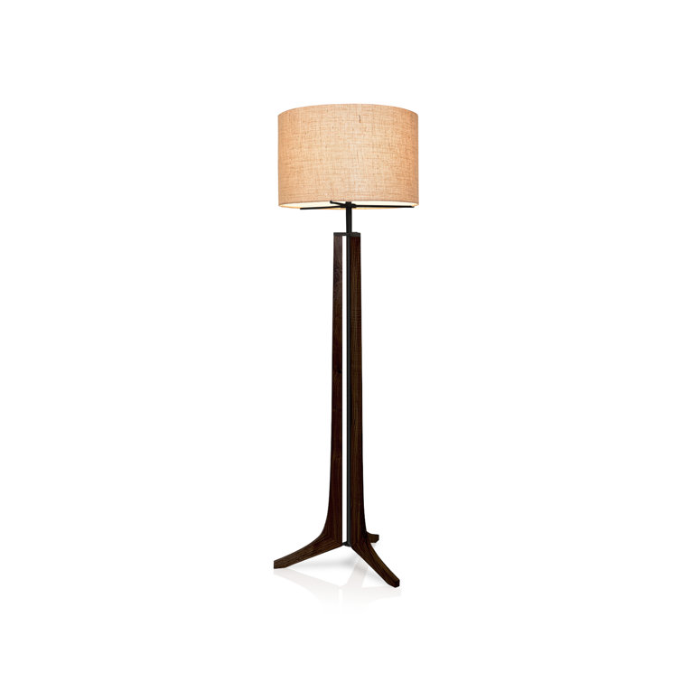 Forma 72" Brushed Aluminum & Maple LED Floor Lamp with Burlap Shade