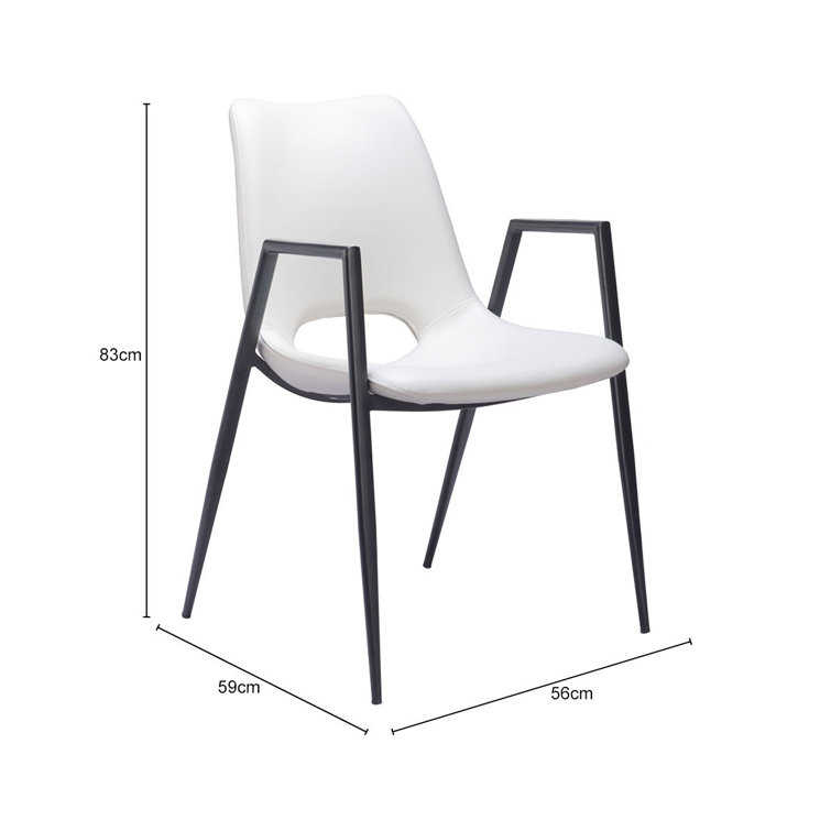 White Faux Leather Upholstered Arm Chair with Black Metal Legs