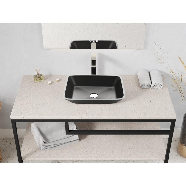 Innovio Matte Black 18.1" Rectangular Glass Vessel Sink
