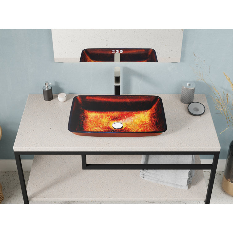 Celestial Bronze Rectangular Glass Above-Counter Bathroom Sink