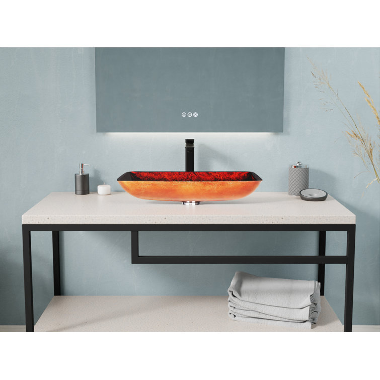 Celestial Bronze Rectangular Glass Above-Counter Bathroom Sink