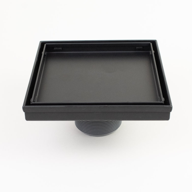 6" Matte Black Square Shower Drain with Tile-In Grate