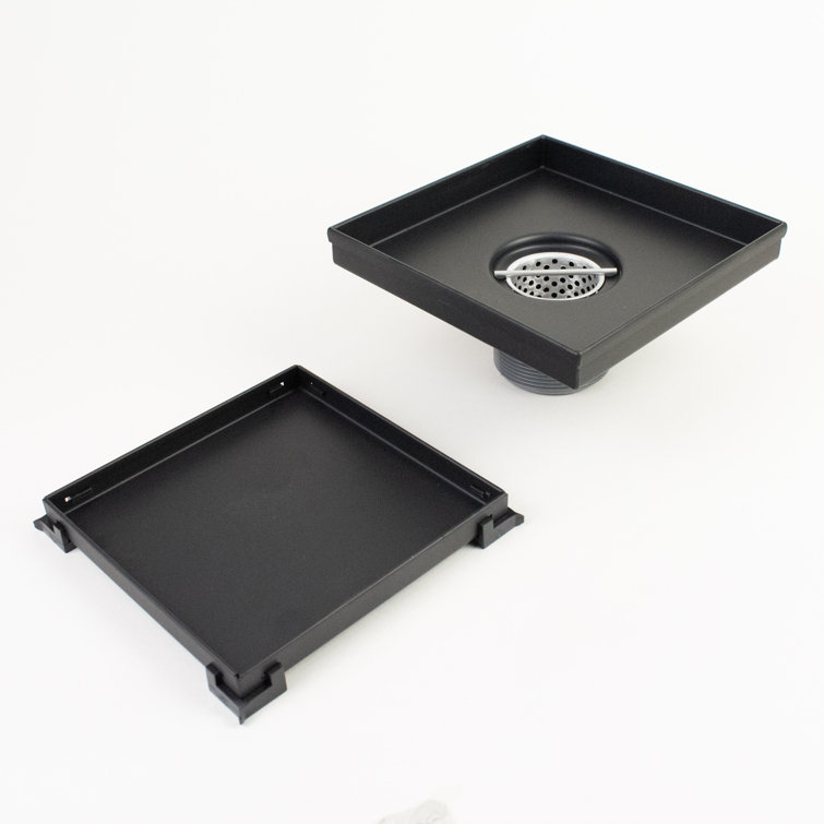 6" Matte Black Square Shower Drain with Tile-In Grate