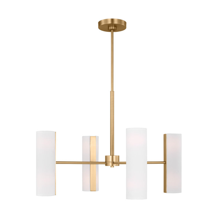 Satin Brass 8-Light Chandelier with White Linen Shades