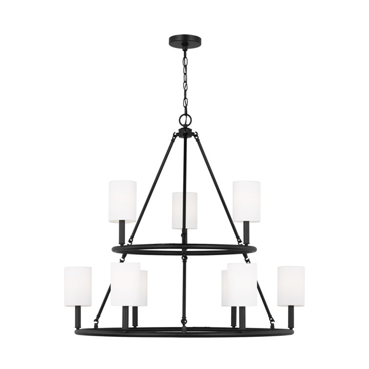 Midnight Black 9-Light Chandelier with White Linen Shades