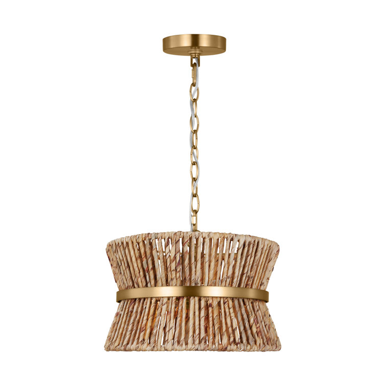 Satin Brass and Paper Rope Drum Pendant Light