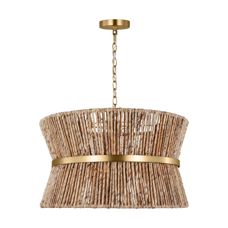 Satin Brass and Paper Rope 3-Light Drum Pendant
