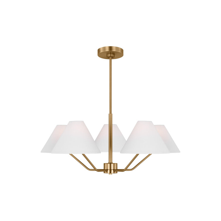 Burke Satin Brass 5-Light Chandelier with White Linen Shade